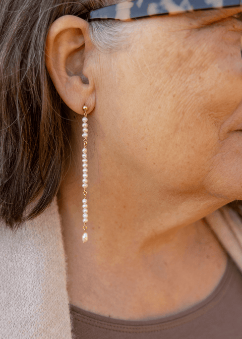 skinnydipjewelry Long Pearl Studs polymer clay handmade slow fashion clay earrings