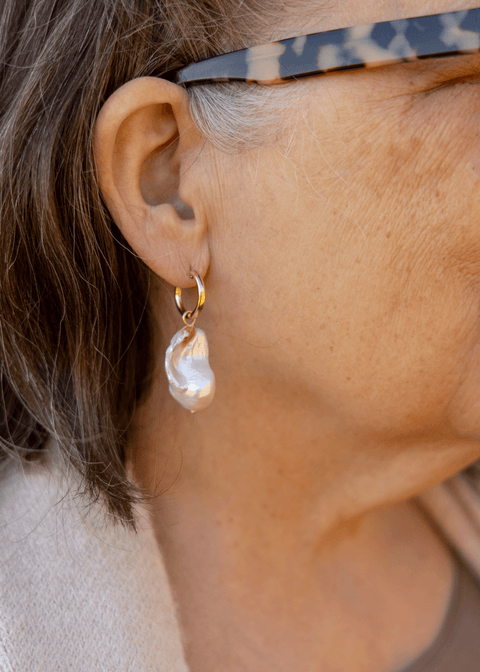 skinnydipjewelry Baroque Pearl Hoops 01 polymer clay handmade slow fashion clay earrings